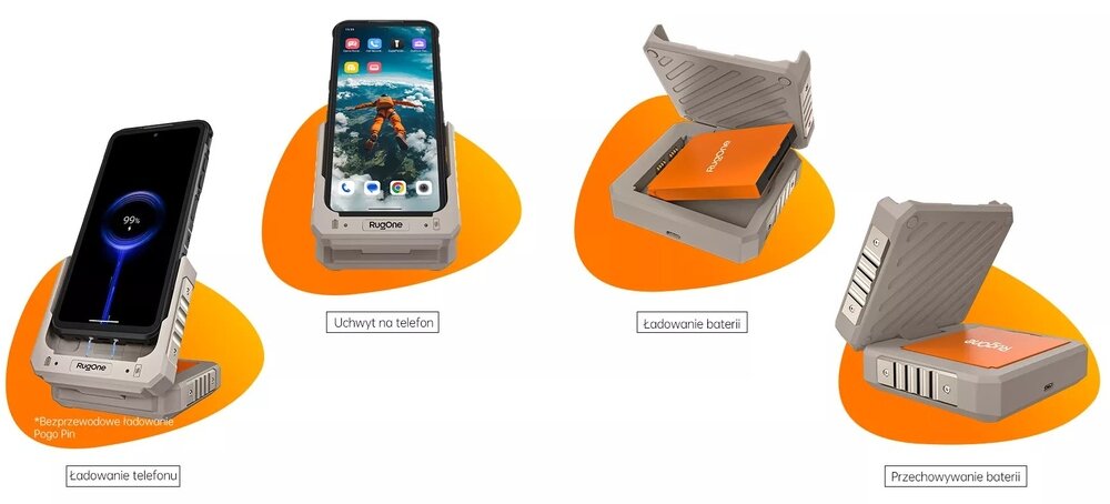 Smartfon RUGONE Xever 7 stacja ładująca 4 w 1 Pogo Pins