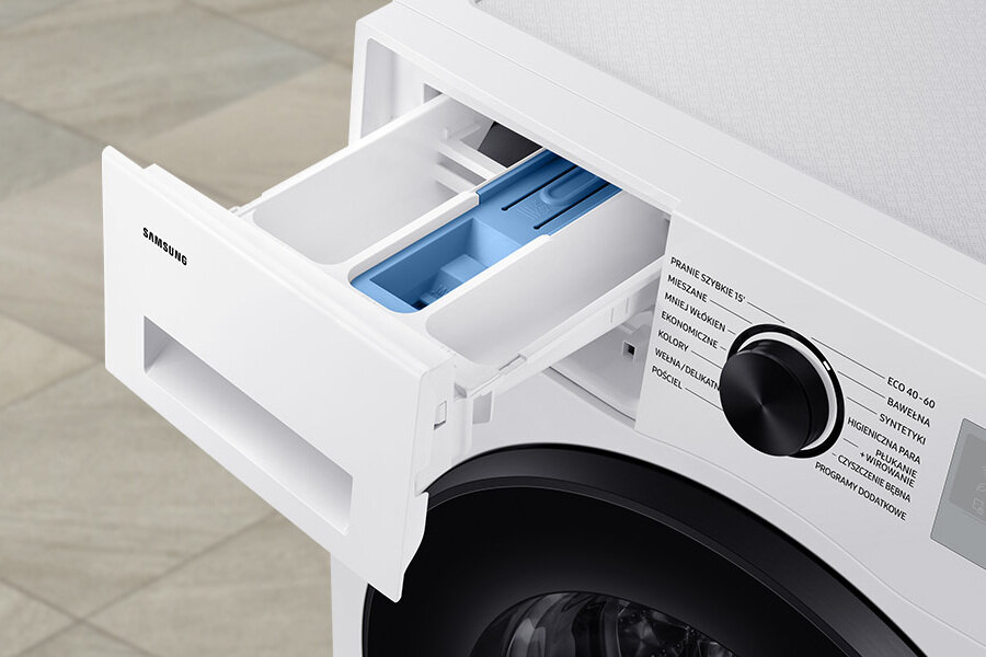 Szuflada StayClean w pralce Samsung WW80CGC04DAH. Szuflada StayClean w pralce Samsung EcoBubble AI Energy 8kg WW80CGC04DAH.