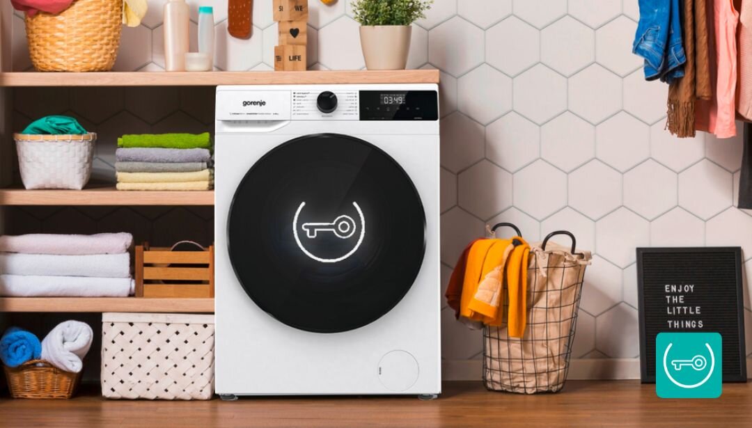 PRALKA GORENJE WNHAI84APS Pralka Gorenje z ikoną klucza na drzwiach. Funkcja blokady zwiększa bezpieczeństwo użytkowania blokada dzieci zabezpieczenie panelu bezpieczeństwo użytkowania