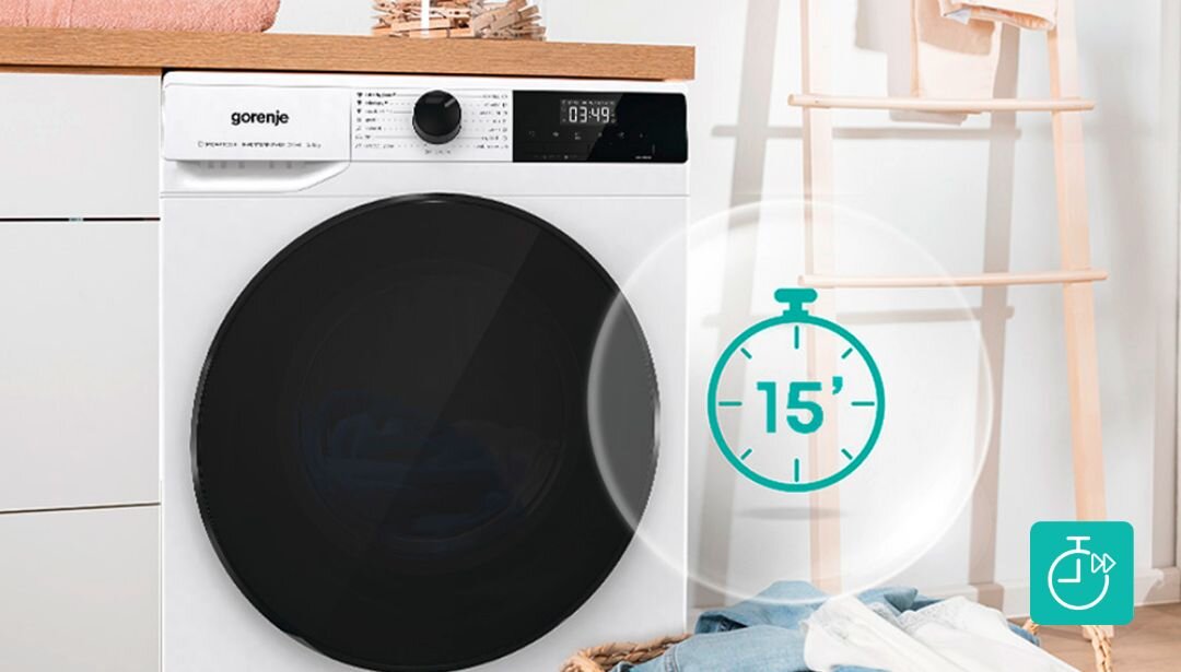 PRALKA GORENJE WNHAI84APS Pralka Gorenje z oznaczeniem programu 15 minut szybkie pranie 15 minut odświeżanie ubrań ekspresowy