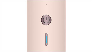 Zbliżenie na kluczowe przyciski: przycisk zasilania i strumienia zimnego powietrza