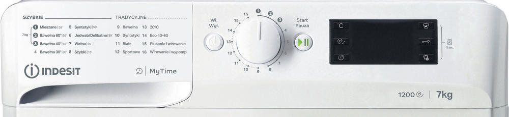 INDESIT MTWE71252WKPL pralka wskaźniki led łatwa intuicyjna obsługa kontrola parametry