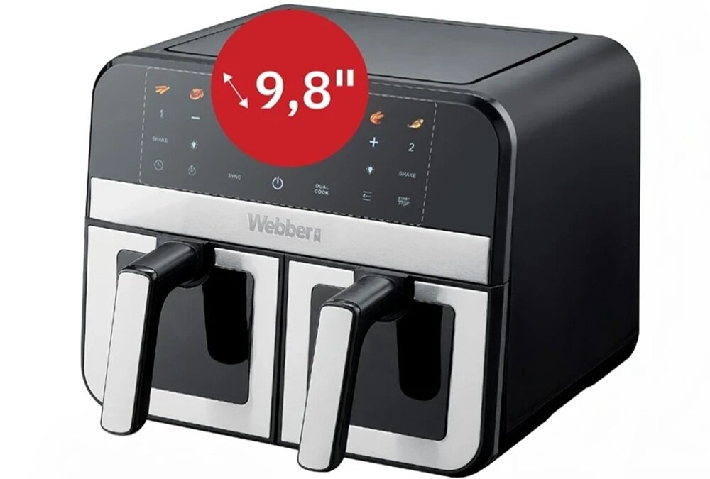 Air Fryer Frytkownica beztłuszczowa WEBBER AF900 duża pojemność, dwie komory, proste sterowanie, szybsze przygotowanie posiłków