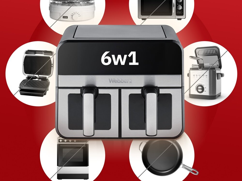 Air Fryer Frytkownica beztłuszczowa WEBBER AF900 funkcje 6 w 1, więcej miejsca na blacie, proste gotowanie