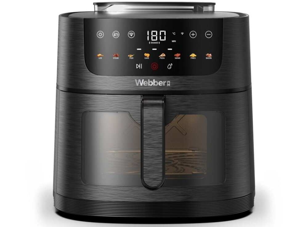 Air Fryer Frytkownica beztłuszczowa WEBBER AF800 8l Wi-Fi z funkcją pary i 8 automatycznymi programami okienko podglądu, funkcja podtrzymania ciepła, wygodne korzystanie