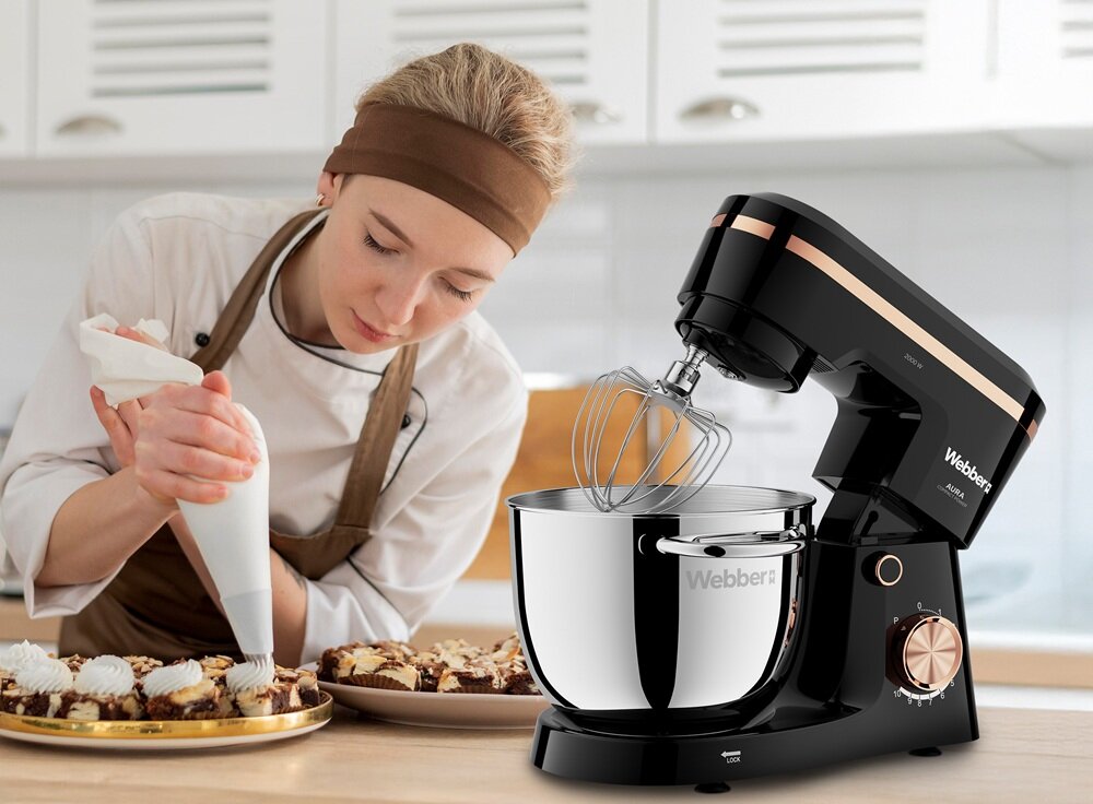 Robot kuchenny planetarny WEBBER Aura SM15 2000 W mocny silnik, do lekkich kremów, gęste ciasto, krótsszy czas pracy