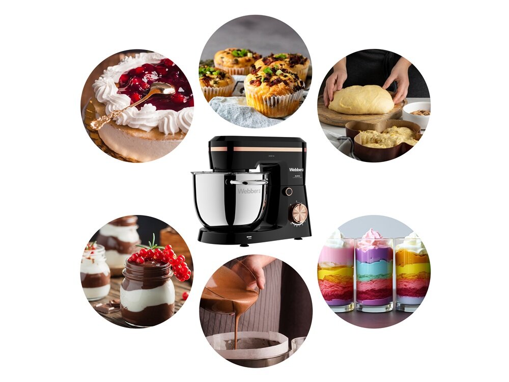 Robot kuchenny planetarny WEBBER Aura SM15 2000 W metalowa misa, możliwość przygotowania dużych porcji, wygodne rozwiązanie, krótszy czas pracy