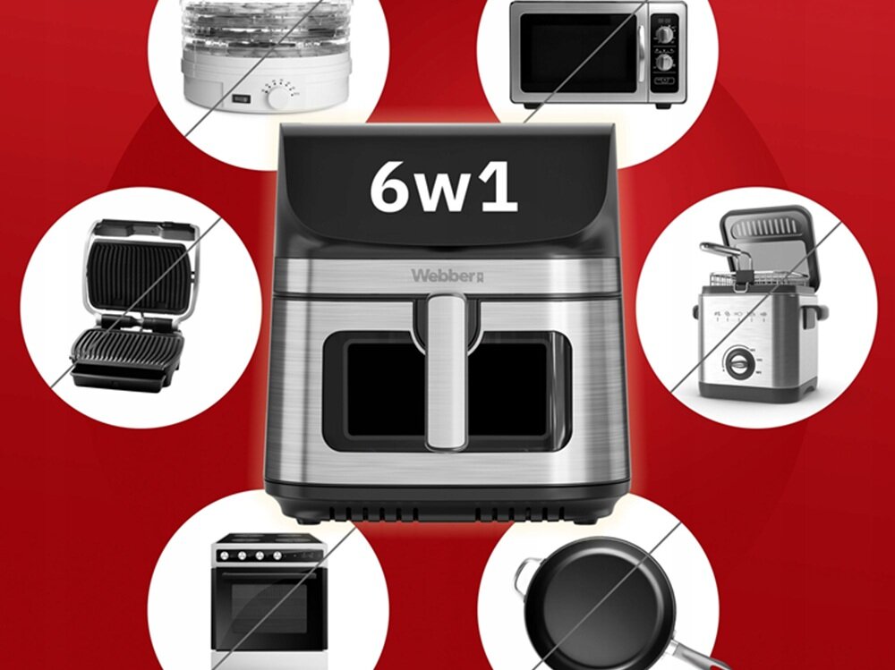 Air Fryer Frytkownica beztłuszczowa WEBBER AF801 8.8 l z 10 automatycznymi programami funkcja pieczenia, grillowania, suszenia, odmrażania, zastępuje kilka urządzeń, szybciej i taniej