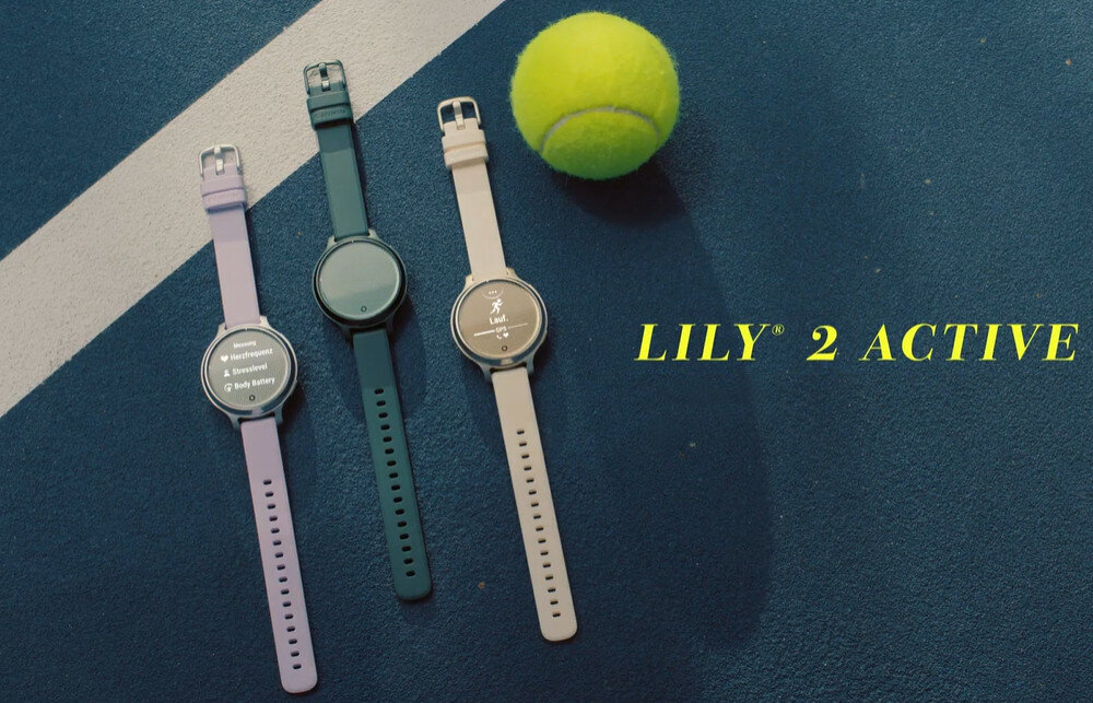 Zegarek sportowy GARMIN Lily 2 Active ekran bateria czujniki zdrowie sport pasek ładowanie pojemność rozdzielczość łączność sterowanie krew puls rozmowy smartfon aplikacja