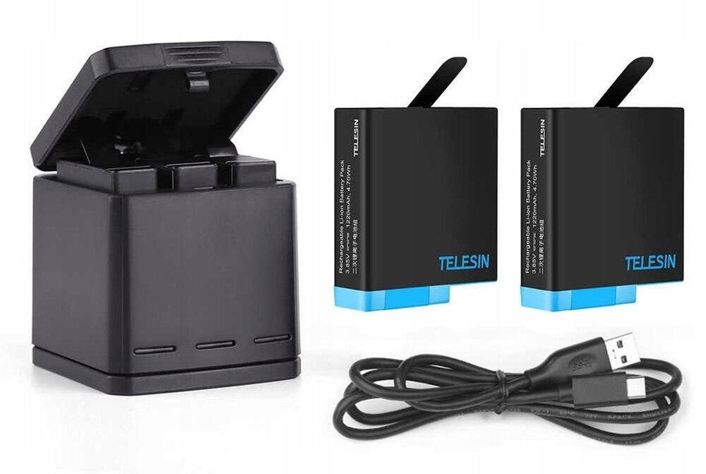 Zestaw do GoPro 5-6-7-8 TELESIN GP-BNC-801 pełen zestaw baterie ładowarka kabel   