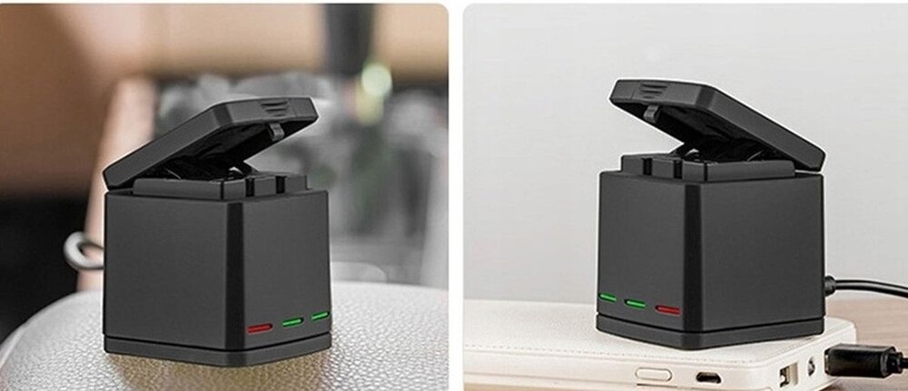 Zestaw do GoPro 5-6-7-8 TELESIN GP-BNC-801 długowieczność ładowarka w użyciu   