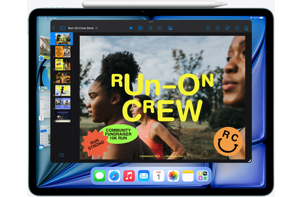 Tablet APPLE iPad Air 7 gen. 2025 Wi-Fi ekran z kilkoma aktywnymi oknami apple intelligence sztuczna inteligencja inteligentny asystent ochrona prywatności