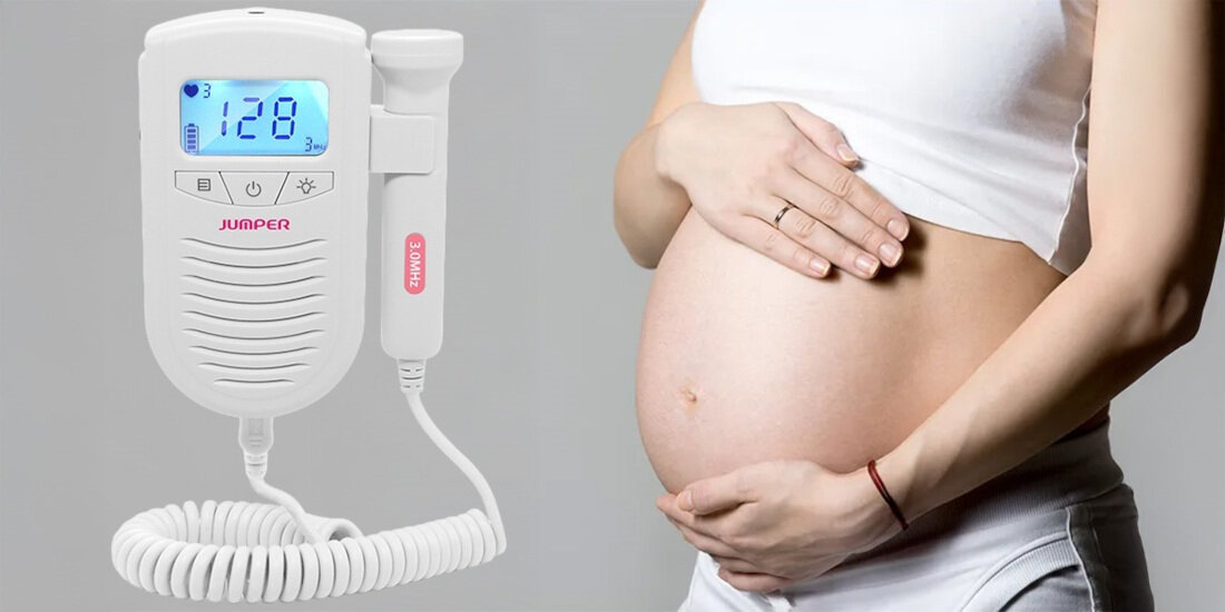 Detektor tętna płodu JUMPER JPD-100S6+ wygląd design tło prezentacja wizualizacja Domowe monitorowanie tętna płodu