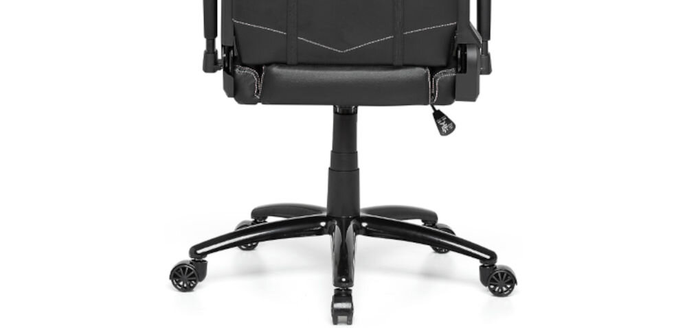 Fotel GAMVIS Phantom Large Czarny (białe elementy) zbliżenie na podnośnik klasy 4 na białym tle skok 9 cm udźwig do 150 kg wygodna regulacja stabilne użytkowanie wytrzymałość konstrukcji