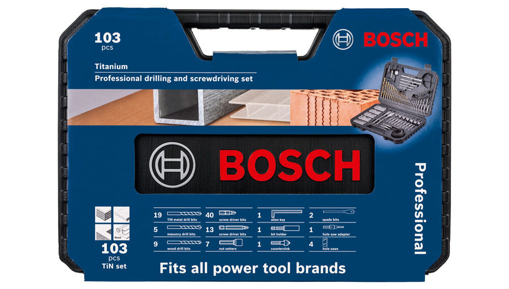 Zestaw wierteł i bitów Bosch V-Line w kompaktowej walizce, łatwe przenoszenie i organizacja