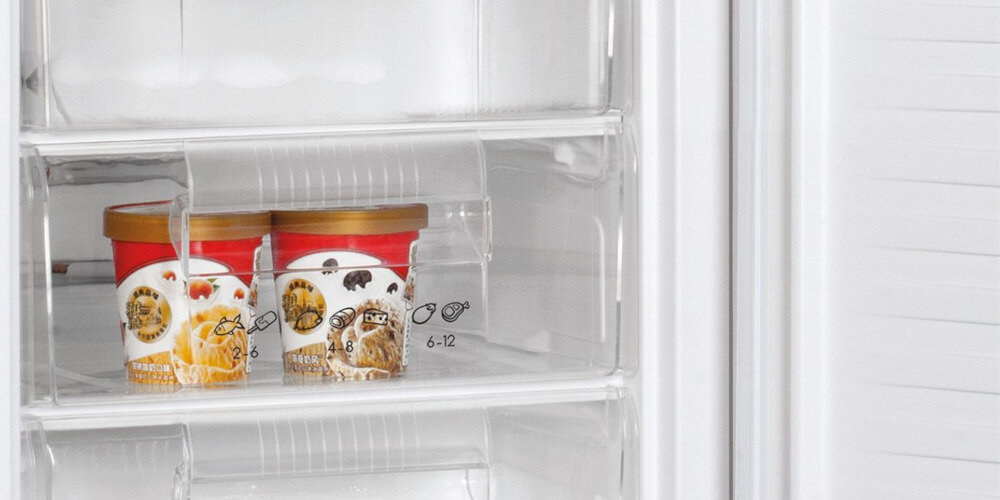 LODÓWKA CANDY CCG1S 518EWX Trzy szuflady w zamrażarce organizacja mrożonki Przezroczyste fronty