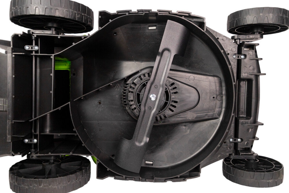 Kosiarka elektryczna GREENSO KE42-1800 1800W noze z wysokiej jakosci stali wyprofilowanie nozy ksztaltowanie krawedzi tnacych szerokosc koszenia 420 mm pokrywa duza powierzchnie za jednm razem