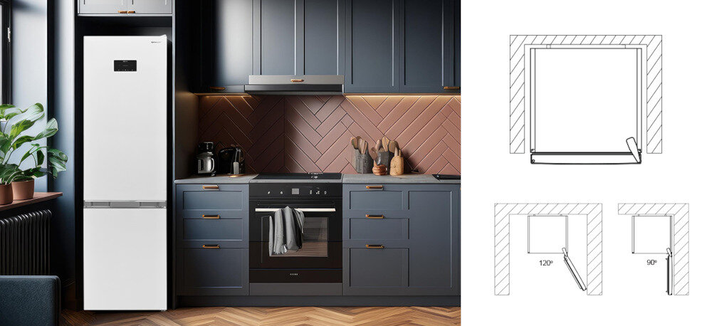 LODÓWKA SHARP SJ-FBA05DHXWE-EU Ustaw tam gdzie chcesz zmiana kierunku otwierania drzwi kąt 90 stopni