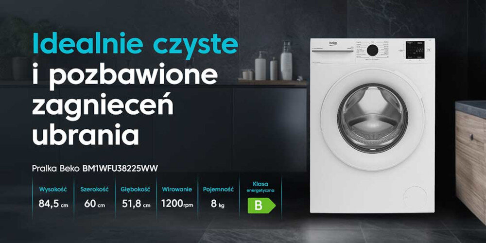 PRALKA BEKO BM1WFU38225WW pralka urządzenie wymiary szerokość głębokość wysokość wirowanie załadunek 10 kg EnergySpin
