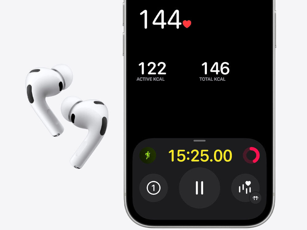Słuchawki dokanałowe APPLE AirPods Pro 3 ANC Biały rejestracja tetno rejestracja kalorie aktywności odporność ip57 - słuchawki obok iphone z pomiarem tętna i kalorii