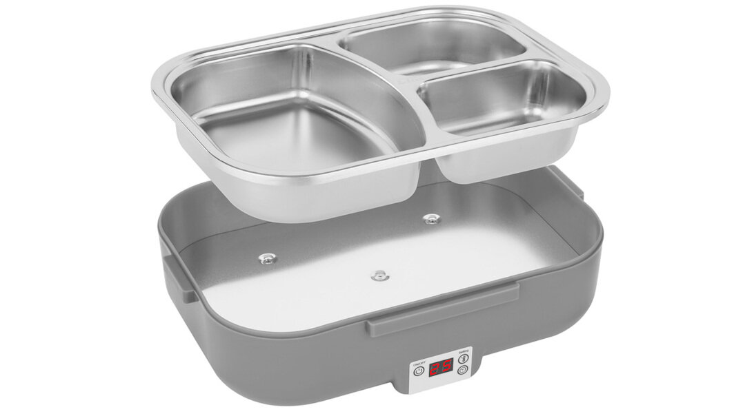 Termos na jedzenie NOVEEN LB640 Szary 3-komorowy pojemnik wysoka jakość wykonanie stal nierdzewna INOX łatwe czyszczenie komfort użytkowania