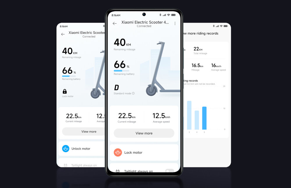 Hulajnoga elektryczna XIAOMI Electric Scooter 4 Pro 2nd Gen Czarny modul Bluetooth aplikacja Mi Home/ Xiaomi Home zaawansowana integracja pelny dostep do kluczowych informacji o urzadzeniu wygodne sterowanie roznymi funkcjami w czasie rzeczywistym monitorowanie stanu akumulatora przebiegu innych istotnych parametrow hulajnogi sterowanie oswietleniem blokowanie silnika ustawienie samoadaptacyjnego swiatla przedniego aktualizowanie oprogramowania sprzetowego