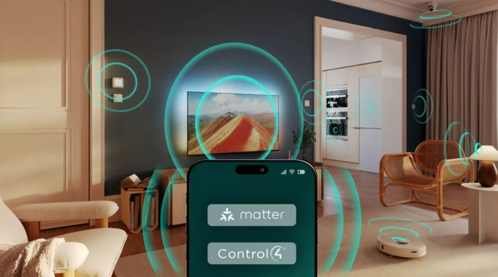 Telewizor PHILIPS 55PUS8009 - Gotowy do smart domu, telewizor zawieszony na ścianie w salonie, smartfon