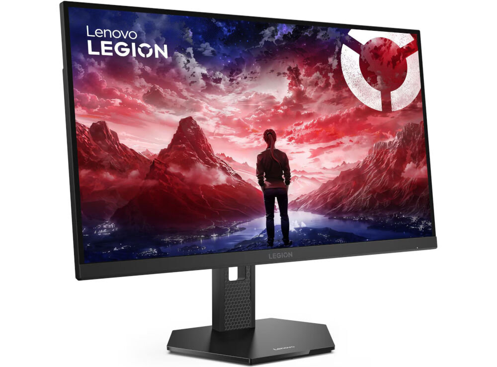 Monitor LENOVO Legion 27QD-10 27 cali 2560x1440px IPS 240Hz 0.5 ms [MPRT] prezentacja monitora pod kątem na białym tle pokrycie sRGB DCI-P3 kolory szerokie spektrum barw