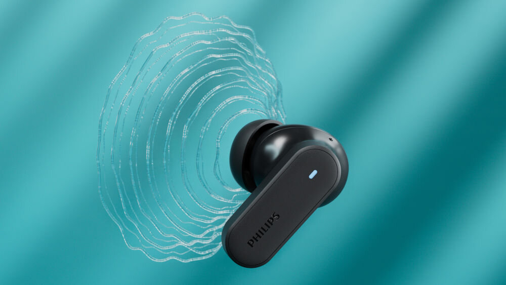 Słuchawki dokanałowe PHILIPS TAT6000BK/00 dynamiczne basy przetworniki 10 mm, słuchawka na turkusowym tle