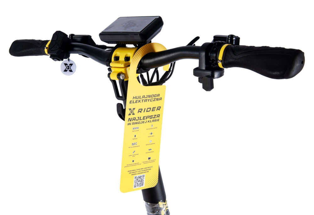 Hulajnoga elektryczna XRIDER F10 Czarno-żółty wyswietlacz LCD minimalistyczna kierownica antyposlizgowa powloka