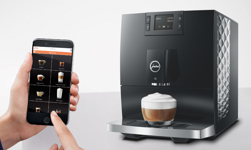 Ekspres JURA C8 Piano Czarny EA łatwa obsługa wyświetlacz panel sterowania Easy Control unkcji WiFi Connect aplikacja J.O.E.®