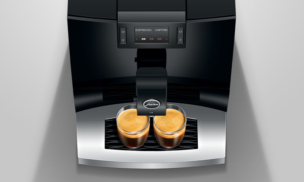 Ekspres JURA C8 Piano Czarny EA elegancki ponadczasowy design motyw fali zaokrąglone kształty chromowana tacka