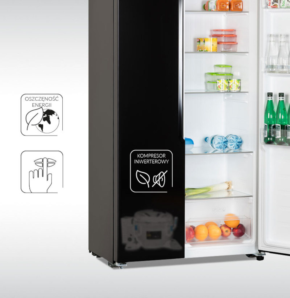 Lodowka MPM-427-SBS-03/N Side by Side No frost 177cm Czarny Kompresor inwerterowy lepsza wydajnosc nowoczesna konstrukcja