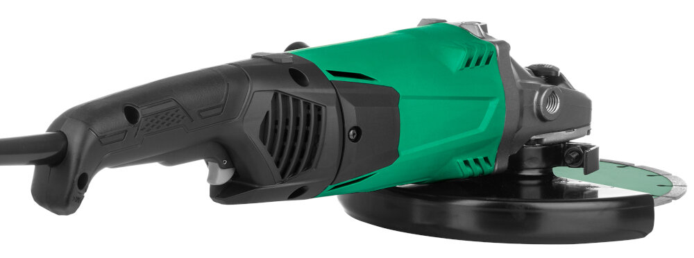 Szlifierka kątowa HIKOKI G23SW2 W7Z silnik szczotkowy moc 2200 W duza odpornosc na przeciazenia system chlodzenia zabezpieczenie przed przypadkowym uruchomieniem