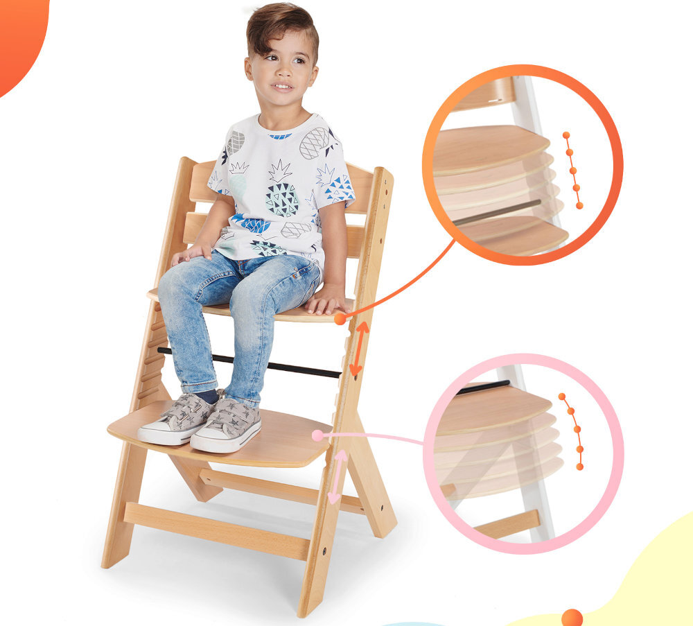 Krzesełko do karmienia KINDERKRAFT Enock + poduszka Szaro-brązowy Regulowany podnóżek