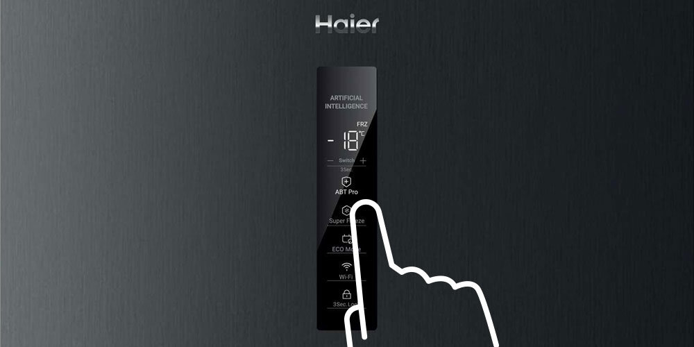 ZAMRAŻARKA HAIER H4F306DDH1R ikona grafika cisza Dotykowy wyświetlacz na drzwiach sterowanie panel funkcje regulacja temperatury