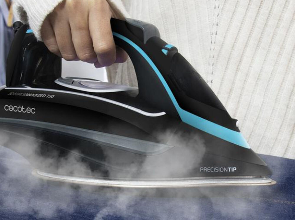 Żelazko CECOTEC 3D ForceAnodized 750 Smart technologia powerSteam ciągły strumień pary wartość 65 g/min łatwe efektywne prasowanie ciągłe ciśnienie pary usuwanie zagnieceń minimalizacja wysiłku idealne rezultaty odpowiednia ilość pary
