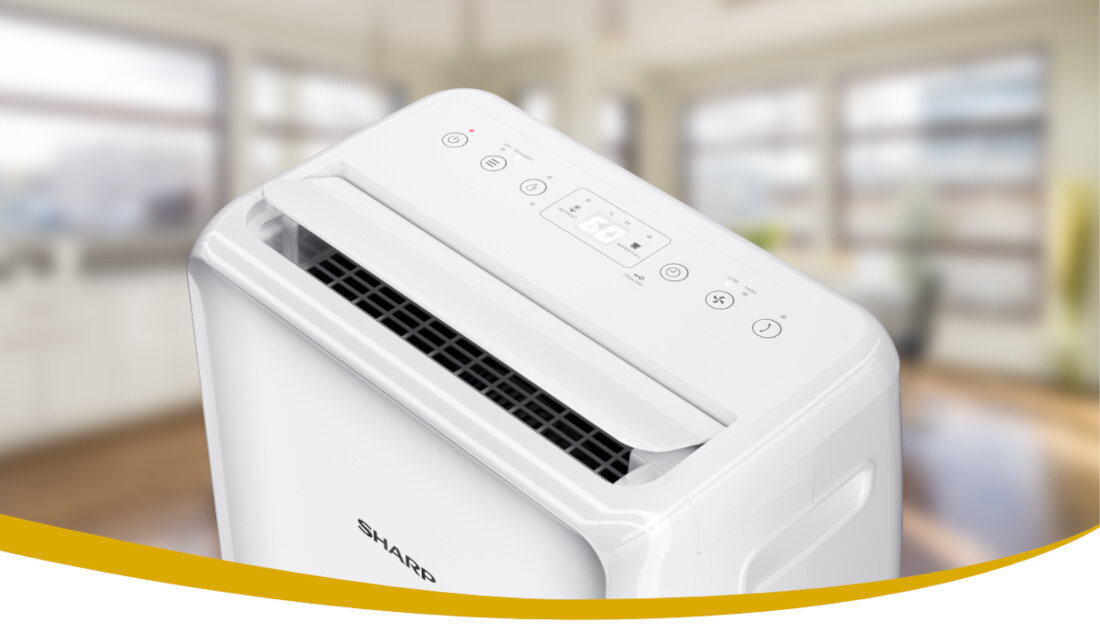 Osuszacz SHARP UD-P20E-W pojemny zbiornik na wode 3,8l elegancki wyglad latwosc obslugi obrotowe kolka poreczne uchwyty kompaktowe wymiary