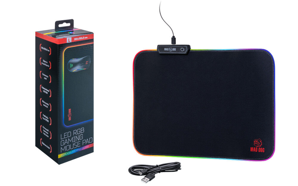PODKŁADKA POD KLAWIATURĘ I MYSZ MAD DOG RGB XXL jakosc material odpornosc na zachlapanie odpinany kabel