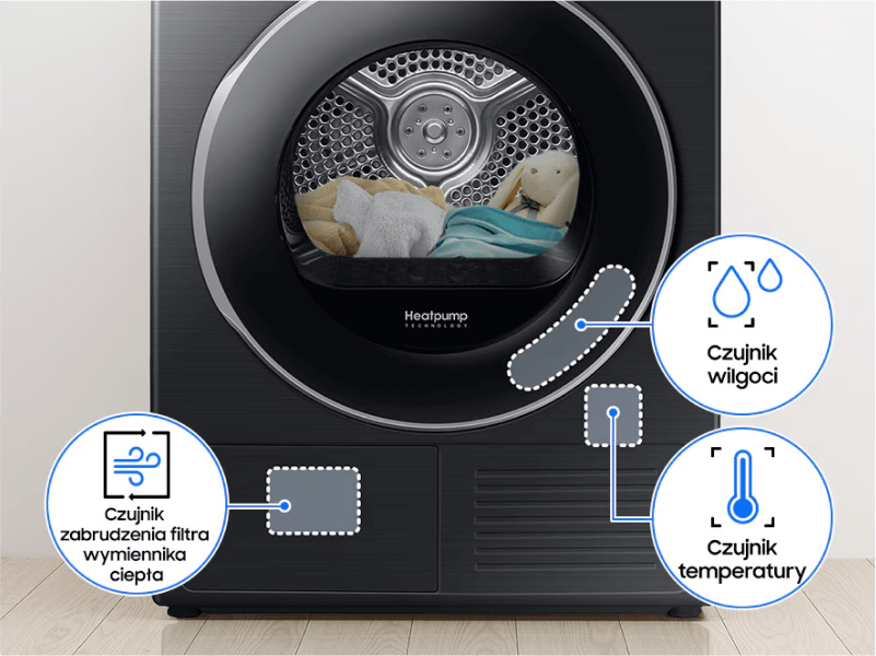 System Optimal Dry Suszarka z czujnikami wilgoci, temperatury i zabrudzenia filtra wymiennika ciepła.
