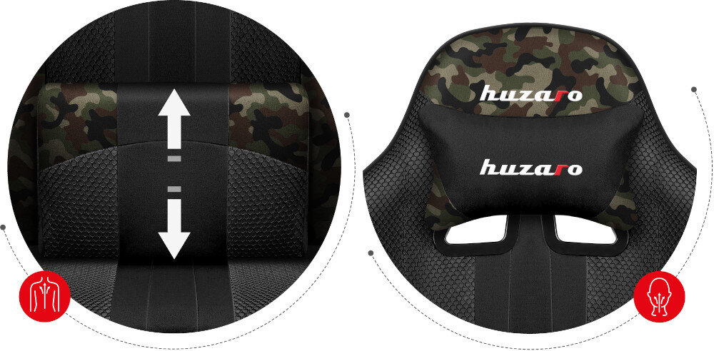 Fotel HUZARO Force 4.7 Camo Mesh ergonomia poduszki kark lędźwie odpinanie