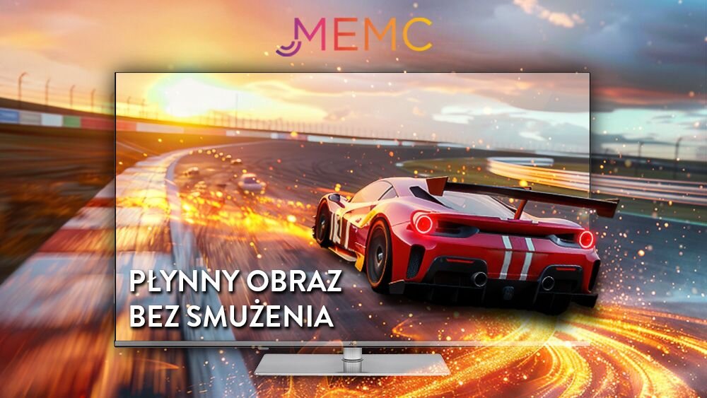 Telewizor JVC LT-55VGQ750P MEMC płynność ruch obraz precyzja, samochód jadący po torze wyścigowym