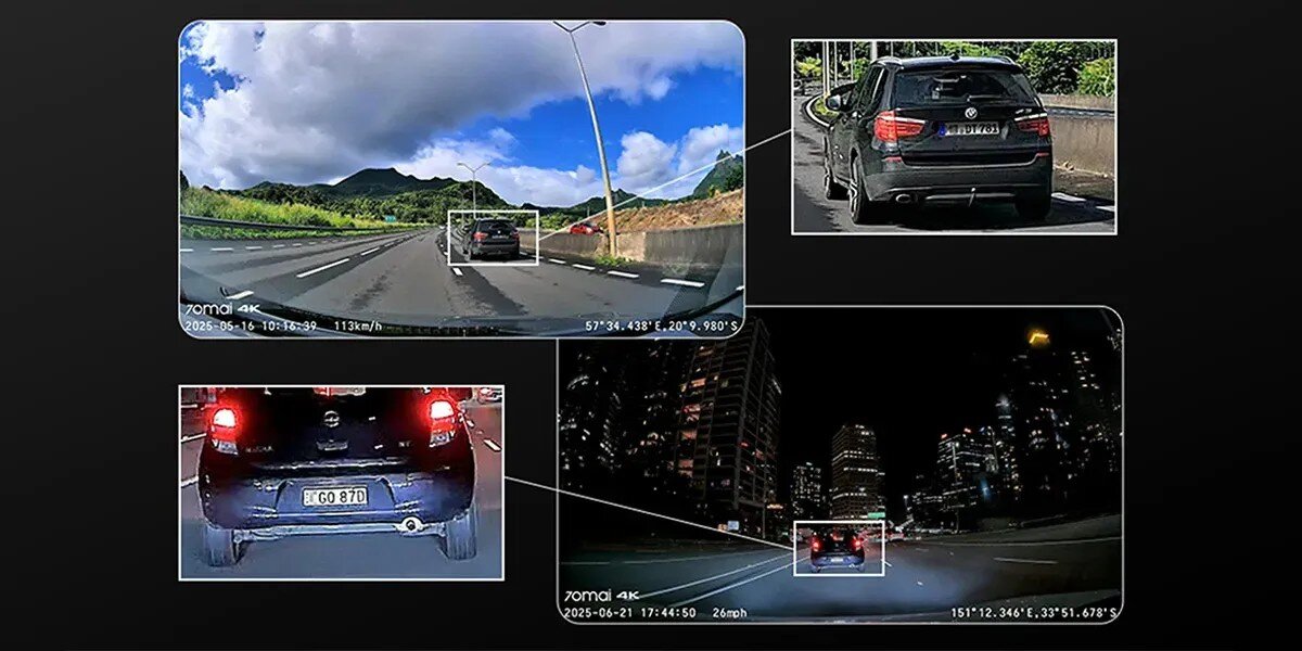 70MAI A810S Matryca Sony STARVIS 2 IMX678 70mai Night Owl Vision Automatyczne balansowanie ekspozycji 70mai Lumi Vision wartość ISO - obraz za dnia i po zmroku