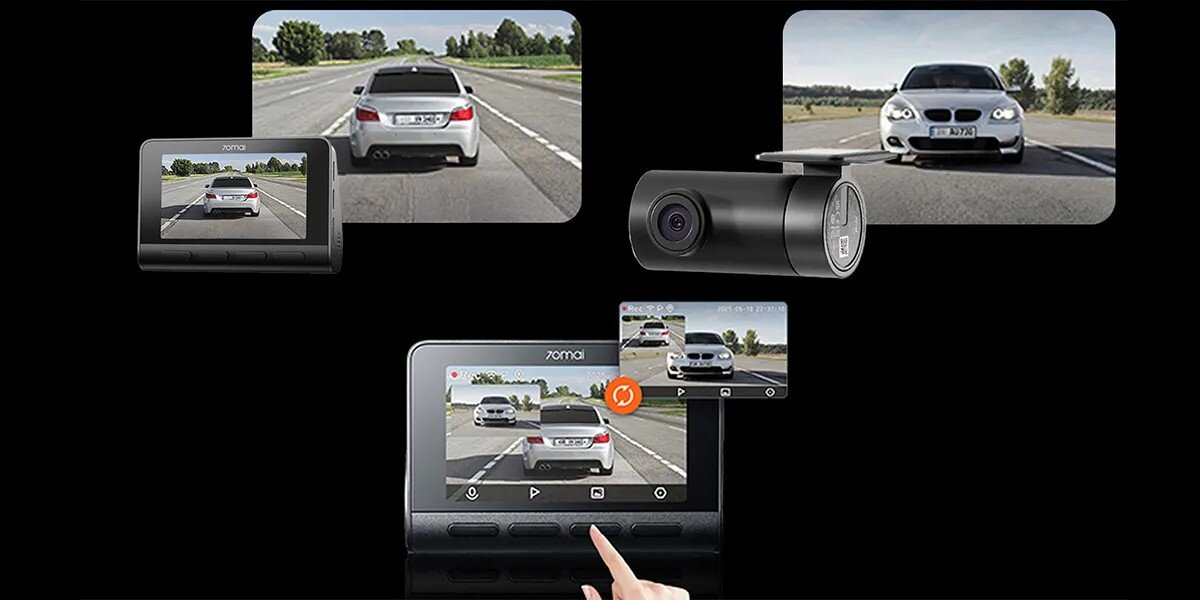 70MAI A810S wsteczną kamerą wewnętrzna RC24 bez ingerencji w karoserię obu kamer jednocześnie 30 klatek na sekundę Picture-in-Picture - obraz z przedniej oraz tylnej kamery