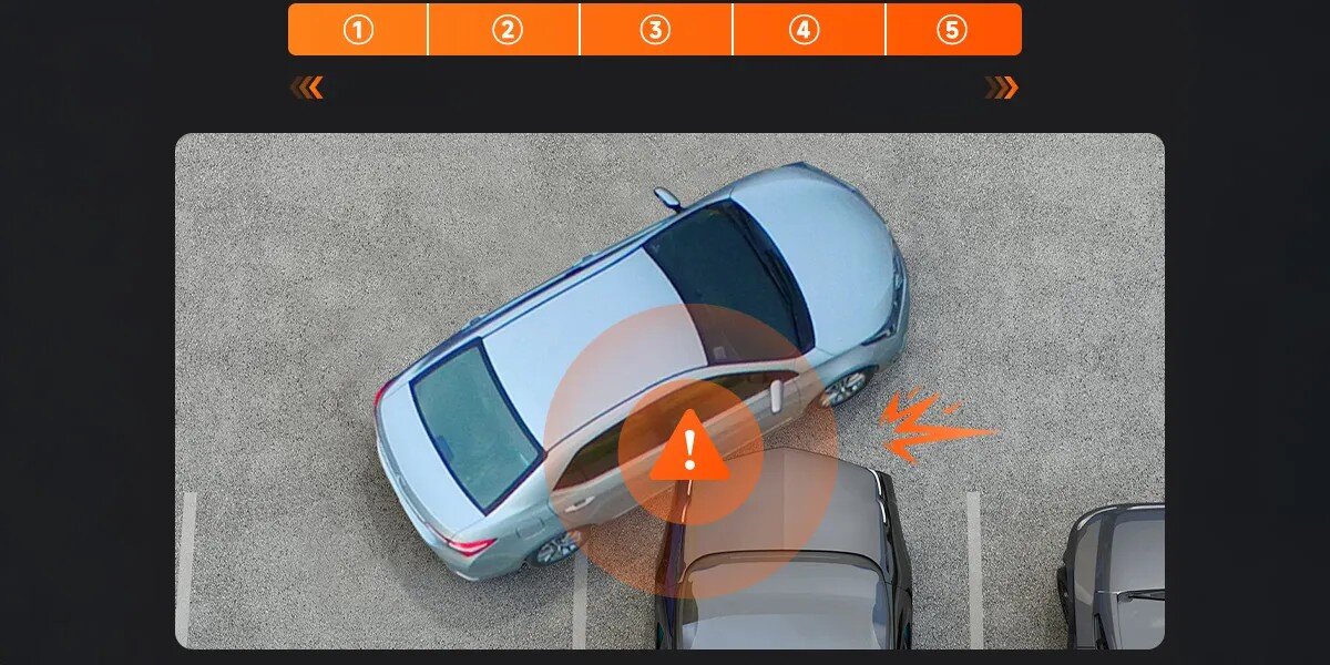 70MAI A810S System buforowanego zapisu 3 minuty przed momentem wykrycia kolizji czujnik przyspieszenia Pięciostopniowa regulacja czułości G-sensor - ilustracja przedstawiająca czujnik uderzenia