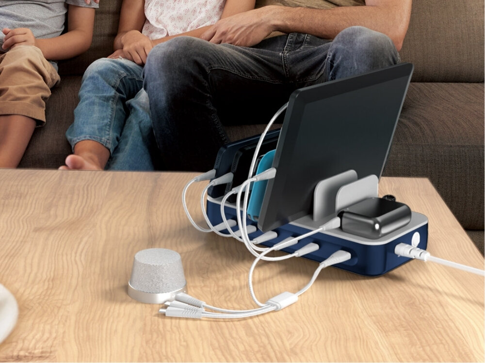 Team 100W – stacja ładowania z 6 kablami, 4in2, Lightning, micro USB, maksymalna moc 100W