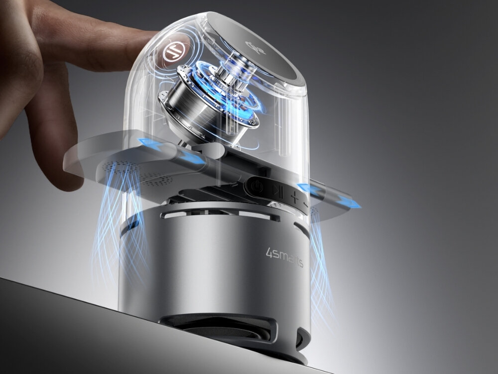 Ładowarka indukcyjna 4SMARTS ChargeBot Sound
                ładowarka indukcyjna z widocznym wnętrzem wysuwane powierzchnie zegarek słuchawki chowane w obudowie obracanie jednym dotknięciem tryb pionowy poziomy