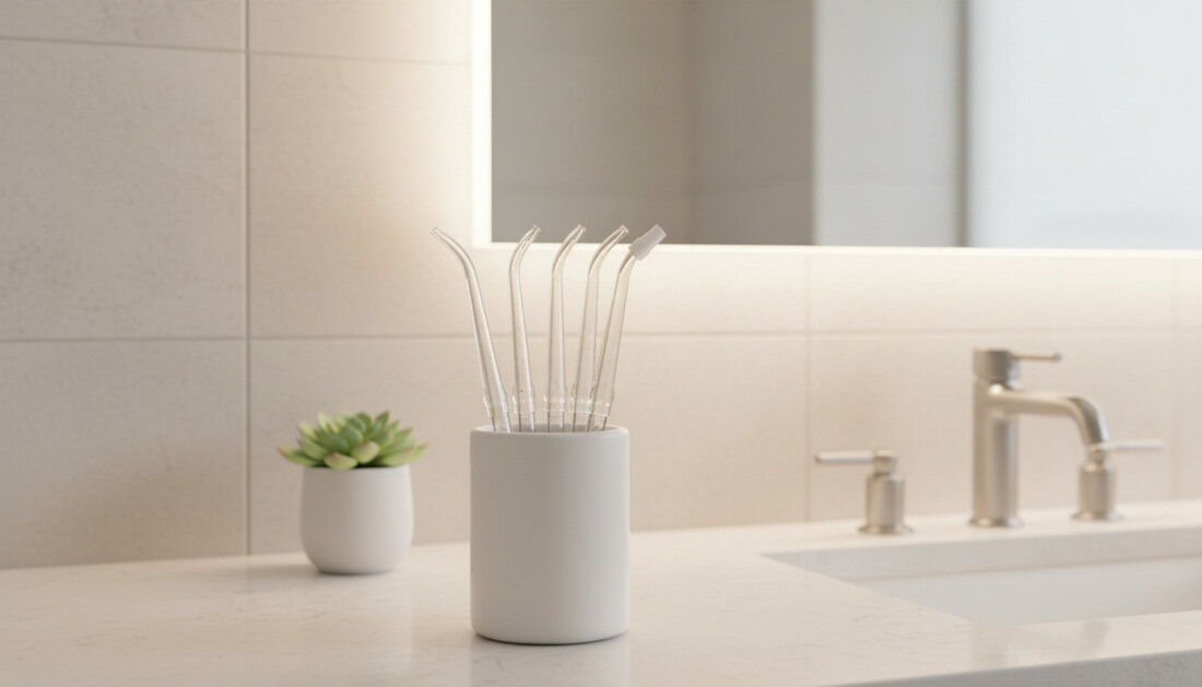 Irygator JIMOK S2 Pro Light Szary Końcówki umożliwiające dokładność Sześć obrotowych końcówek 360° dla osób z aparatami, mostami czy implantami oczyszczanie