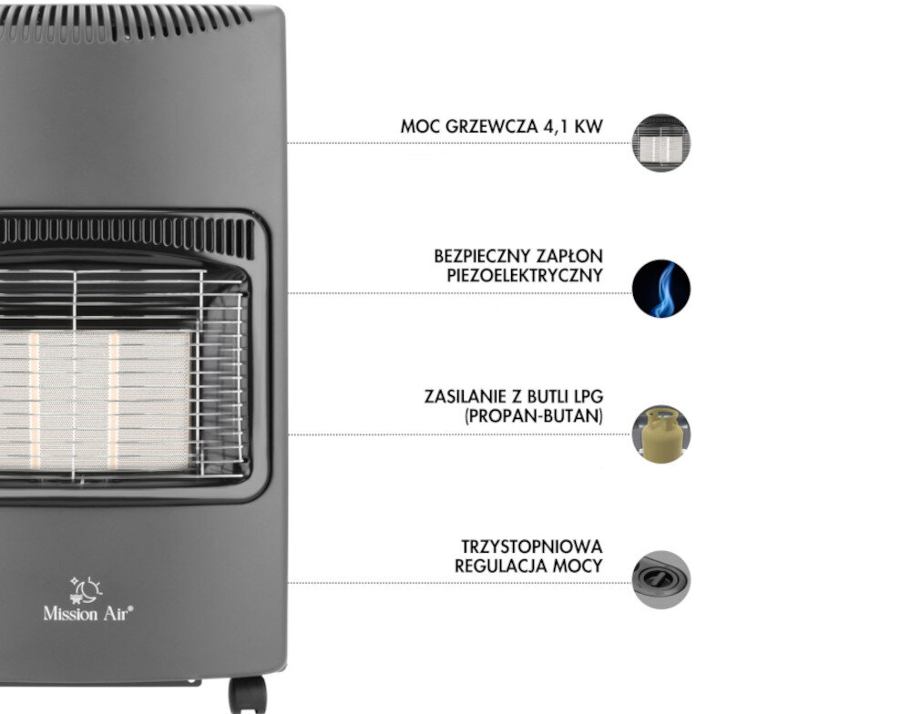 Piecyk gazowy MISSION AIR Flamo ZDJĘCIE LIFESTYLE Trzy poziomy mocy 1400 W, 2750 W i 4100 W
