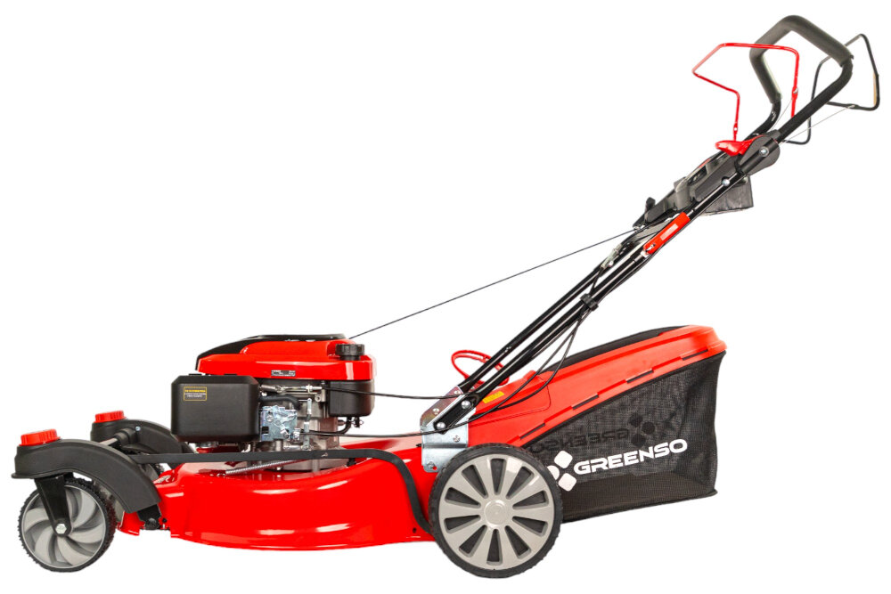 Kosiarka spalinowa GREENSO KS53-L196NS 360 Loncin siatkowy kosz pojemnosc 60 litrow pokrywa z tworzywa sztucznego wygodny uchwyt do przenoszenia i oprozniania